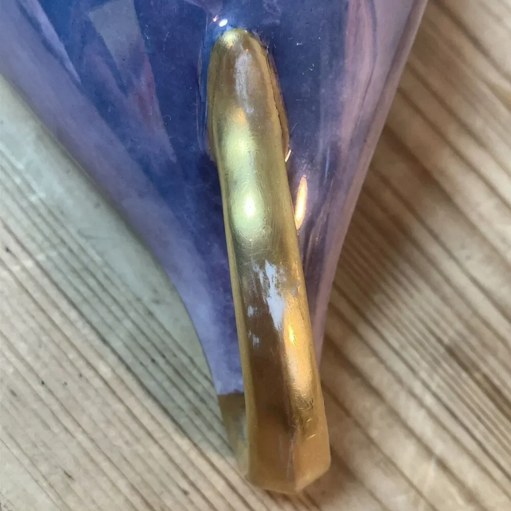 Antique Limoges France Gold Rim Pearlized Purple Vanity Dish Bowl Luster Wear